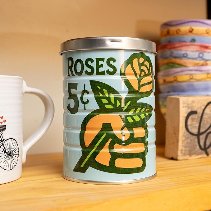 Retro Tin Can, Studio MPLS Designs, Collectable, Peel & Stick Valved End with Metal Lid, 8-12oz (4.0625 x 5.5 in) (Get a Grip Design)