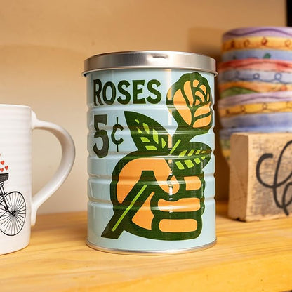 Retro Tin Can, Studio MPLS Designs, Collectable, Peel & Stick Valved End with Metal Lid, 8-12oz (4.0625 x 5.5 in) (Get a Grip Design)