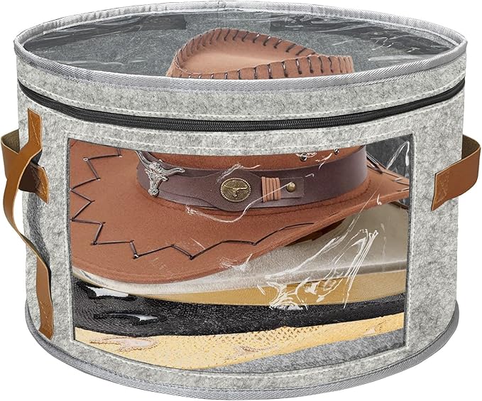 STARGAZ Hat Organizer Box, Stackable Hat Box for Women Storage, Large Felt Cowboy Hats Storage Boxes, for Straw Hats, Baseball Cap for Men With Clear Dust Proof Lid, for Closet (Light Gray)