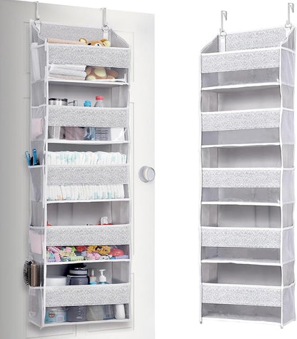 ULG 1 Pack Over Door Organizer with 5 Large Pockets 10 Mesh Side Pockets, Upgraded Linen Texture Over The Door Storage, 44 lbs Weight Capacity Hanging Storage Organizer, Light Gray