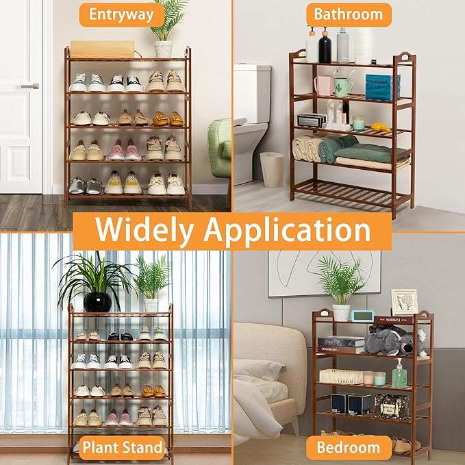 3 Tier Bamboo Shoe Rack, Shoe Shelf Shoes Rack Shoe Organizer for Closet, Entryway, Bedroom, Living Room, Front Door, Studio, Bathroom