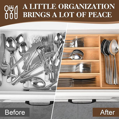 40 Piece Silverware Set with Drawer Organizer for 8, Heavy Duty Stainless Steel Flatware Cutlery Set, Fork Spoon Knife Set with Kitchen Essentials Organizer, Rust-proof, Dishwasher Safe