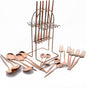 24 Piece Hanging Flatware Set, Stainless Steel Family Kitchen Utensil Set with Rack, Cutlery set for 6 with Holder, Silverware Sets with Holder, Hanging flatware set, Mirror Finish(Copper)