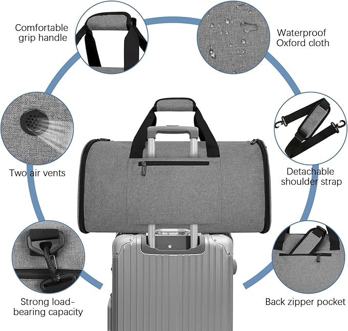 Garment Bags for Travel,50L Carry on Convertible Garment Duffle bag with Shoulder Strap,3 in 1 Hanging Suit Travel Bag with Shoulder Strap