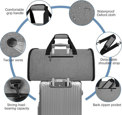 Garment Bags for Travel,50L Carry on Convertible Garment Duffle bag with Shoulder Strap,3 in 1 Hanging Suit Travel Bag with Shoulder Strap