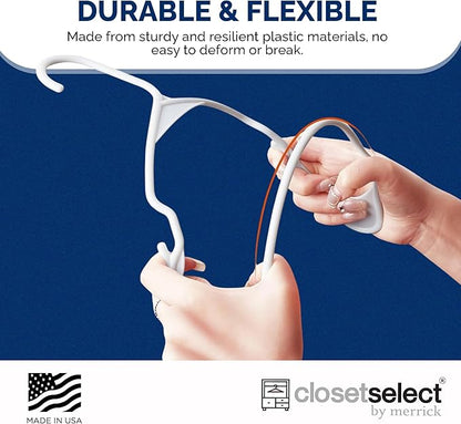 Plastic Hangers 50 Pack, Strong Space Saving Clothes Hanger, Made in USA, Perfect Shirt or Coat Plastic Hanger, with Shoulder Grooves, White, Notched