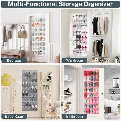 40-Pocket Over the Door Shoe Organizer - Large Mesh Pocket Hanging Shoe Organizer,Behind the Door Shoes Storage Holder Hanger (Pink)