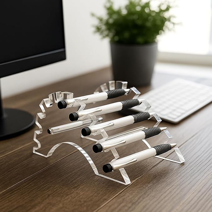 AMT Acrylic Pen Holder, CLEAR Makeup Display, Thick and Sturdy, Organizer Holder for Makeup Brush Fountain Pen, E-Cigarette, Vapor Display Case. (10 Slots)