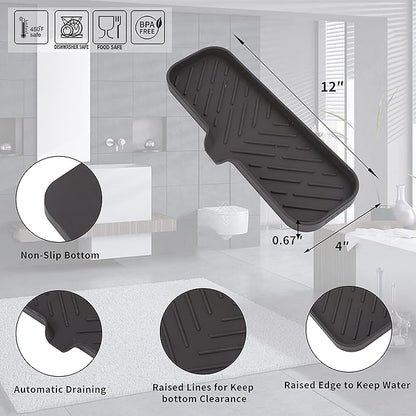 MicoYang Silicone Bathroom Soap Dishes with Drain Spout-Bathroom and Kitchen Sink Organizer,Sponge Holder,Dish Soap Tray,Perfect for Dispenser,Scrubber,Bottle,Cup on Sink or Counter-Coffee 12"×4"