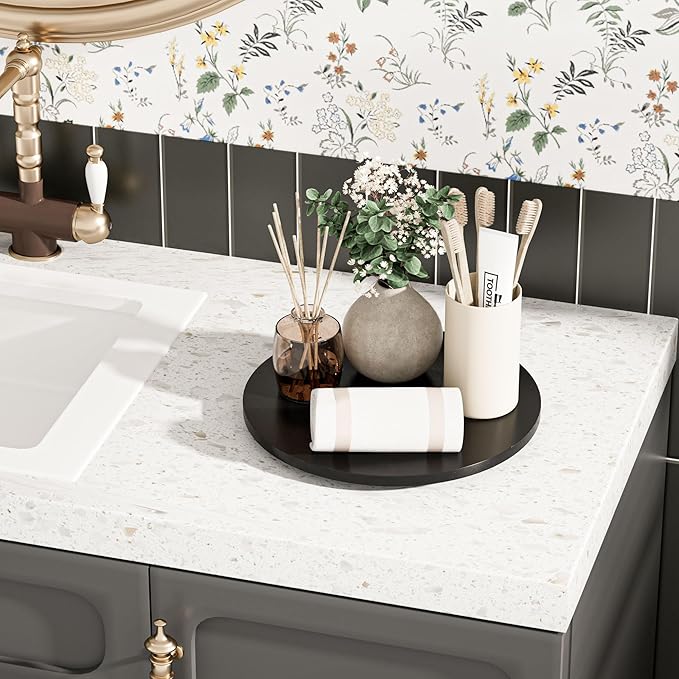 Lazy Susan for Table Top Bamboo Lazy Susan Organizer Turntable for Cabinet Kitchen Countertop for Condiment Bathroom Counter Organizer Decor Sink Tray Black 10 Inch