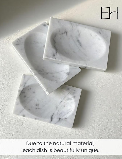 Marble Soap Dish for Shower - Stone Soap Tray Holder, Natural Soap Bar Holder Countertop Caddy, Marble Bathroom Accessories (Calacatta White)