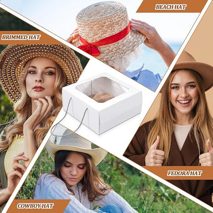 Feifeiya 25 Pcs White 15 x 15 x 7 inch Hat Boxes with Window for Travel Large Cardboard Hat Case Organizer Storage with Lid and Handles Portable Cardboard Boxes Display for Storage Present Packing