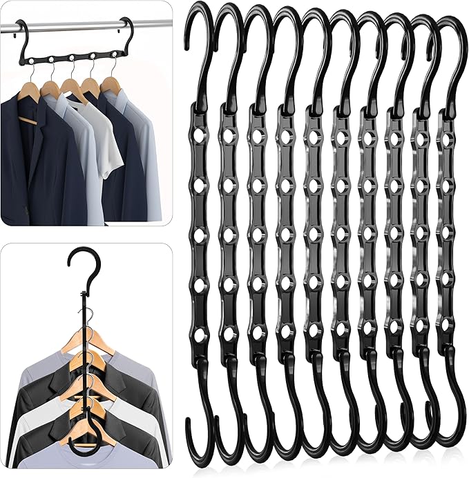 Utopia Home Space Saving Hangers for Clothes (Pack of 10) - Storage Saving Hanger for Dorm - Magic Hanger Clothing Organizer for Closet - Durable ABS Plastic Collapsible Hangers for Clothes (Black)