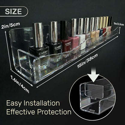 YMVV 15" Nail Polish Racks Wall Mounted Shelf,6 Pack Clear Acrylic Nail Polish Organizer Nail Supplies for Nail Techs,Great Display for Salons Retailers