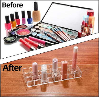 Kigley Clear Lipstick Organizer Acrylic Lip Gloss Holder Cosmetic Storage Lipstick Display Case for Women Perfume Sample Drawer Brushes Bottles Birthday Gift(3 Pcs,24 Grid)