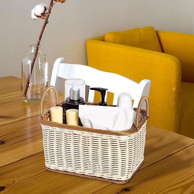 Hemoton Cutlery Storage Organizer Basket, Hand Woven Utensil Holder, Silverware, Tote Bin Basket for Kitchen Table, Cabinet, Holds Forks, Knives, Spoons, Napkins, Pens, Indoor or Outdoor Use