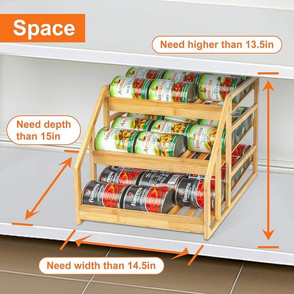 MinBoo Bamboo Can Rack Organizer, Kitchen Pantry Storage, 36 Can Capacity, Tilt Design