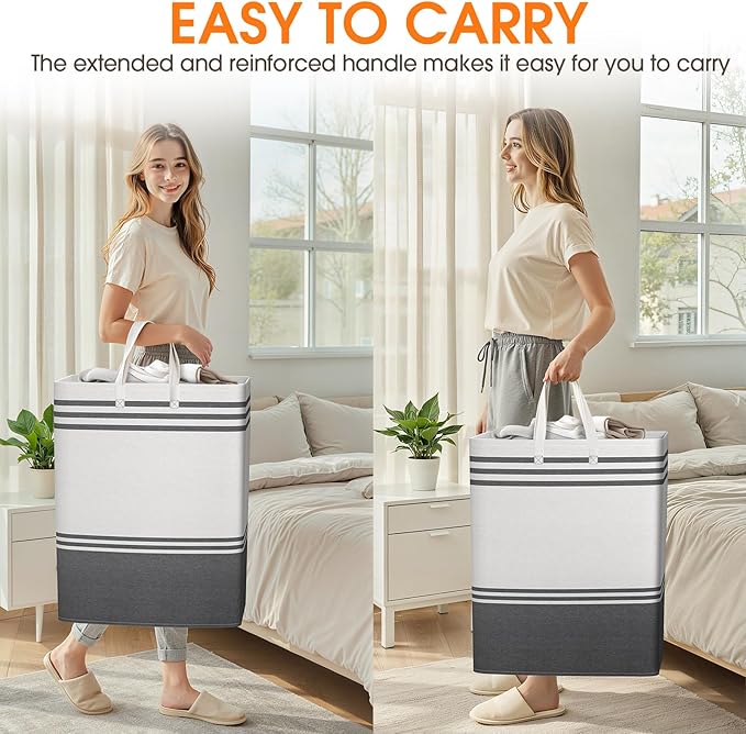 3 Pack Large Laundry Baskets, Laundry Hampers, Freestanding Waterproof Collapsible Clothes Bag with Extended & Reinforced Handles - Clothes Basket for Dorm, Bathroom, Home (125L)