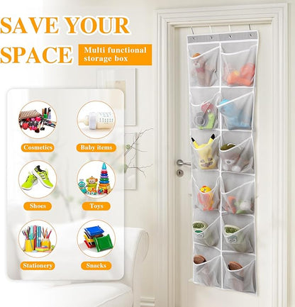 GOMAJI 12 Large Breathable Mesh Pockets, Over The Door Shoe Organizer, Boots Hanging Storage Shoe Rack for Closet, Accessories - Gray