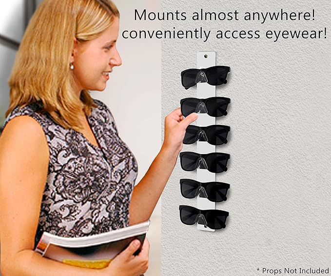 Marketing Holders Sunglasses Holder 6 Pair Wall Mount With Hardware Department Stores Pharmacies Supermarkets Fashion Retailers Malls Shopping Centers Lightweight Durable White Acrylic
