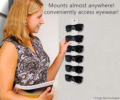Marketing Holders Sunglasses Holder 6 Pair Wall Mount With Hardware Department Stores Pharmacies Supermarkets Fashion Retailers Malls Shopping Centers Lightweight Durable White Acrylic
