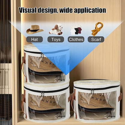 Veki Hat Organizer, Hat Box for Women Storage, Large Clear Felt Hats Box, Wide Brim Cowboy Hats Storage Boxes for Men, Round Brim Cap Boxes With Dustproof Lid for Travel and Wardrobe (White)