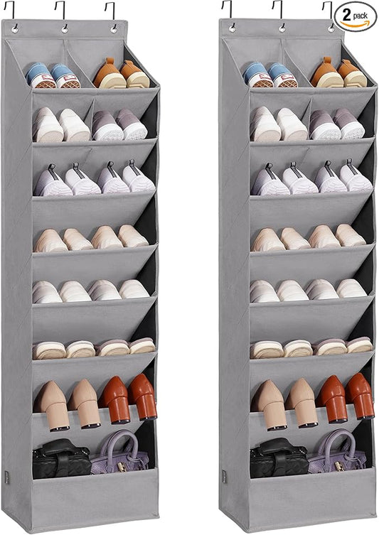 Over Door Organizer with 10 Extra Large Pockets, 23 Pairs Shoes Large Capacity Hanging Storage Organizer for Shoes, Diapers, Dark Grey, 8 Layers, 2-Pack