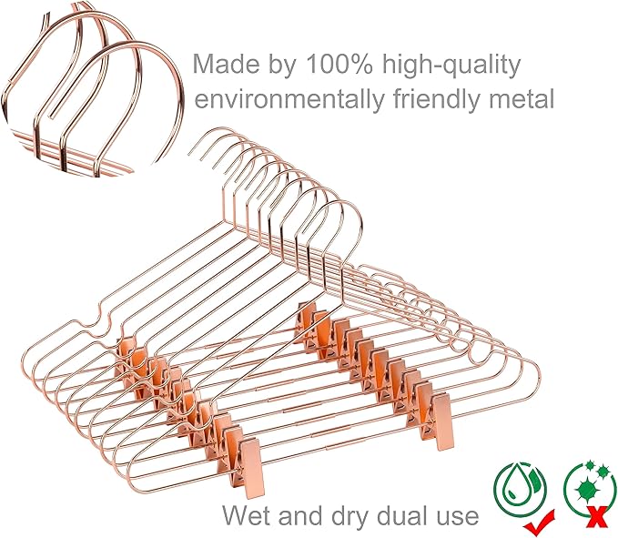 50Pack Koobay 16.5" Metal Hook Wire Rose Gold Copper Hangers with Clips Clothes Stroage Coat Hangers