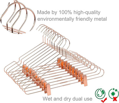 50Pack Koobay 16.5" Metal Hook Wire Rose Gold Copper Hangers with Clips Clothes Stroage Coat Hangers