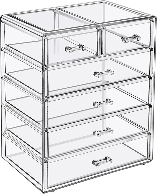 Sorbus Acrylic Makeup Organizer Set, 6-Drawer Vanity & Countertop Cosmetic Storage with Small & Wide Drawers, Clear Makeup Storage for Brushes, Lipsticks, Jewelry – Holiday Gift for Women & Teens