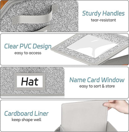 AOODA Stackable Hat Storage for Baseball Caps, Holds up to 12 Caps Hat Organizer for Closet, Sturdy Hat Boxes for Men with Cardboard, Grey