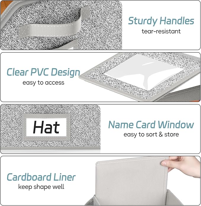 AOODA 3 PCS Stackable Hat Storage for Baseball Caps, Holds up to 36 Caps Cap Organizer for Closet, Sturdy Hat Boxes for Men with Cardboard, Grey