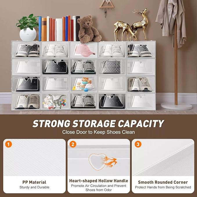 for 20x Large Plastic Shoe Storage Boxes Drawer Stackable Foldable Organiser Clear