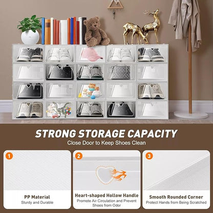 for 20x Large Plastic Shoe Storage Boxes Drawer Stackable Foldable Organiser Clear