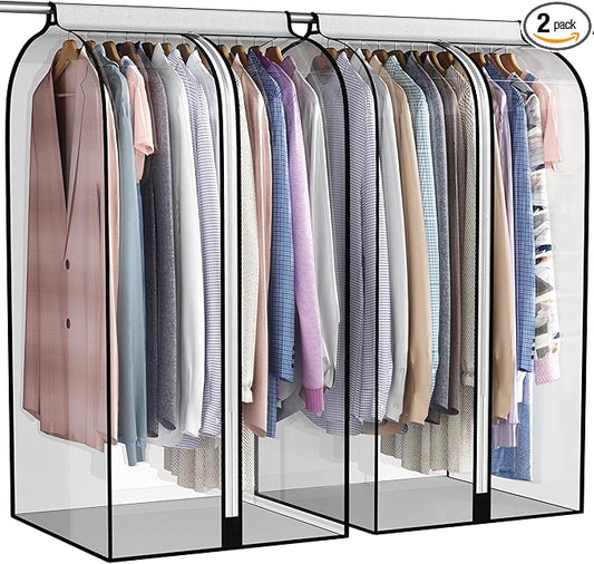 Liuoud 22” Gusseted Garment Bags for Hanging Clothes, All Clear Clothes Cover for Closet Storage, Wardrobe Coat Protector for Suit, Shirt Dress, Bottom Enclosed, 2 Pack, 40” Long