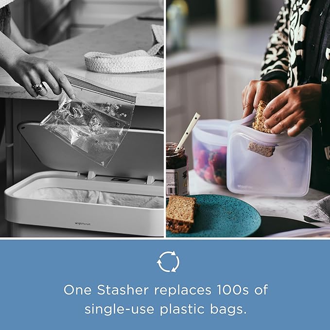 Stasher Silicone Reusable Food Storage Bags, 2-Pack Bowls, Reusable Freezer Bags, Microwave, Dishwasher, Oven Safe, Sous Vide, Lunch Containers, Eco Friendly, Food-safe Silicone Snack Bag, Clear | Reusable Food Bags