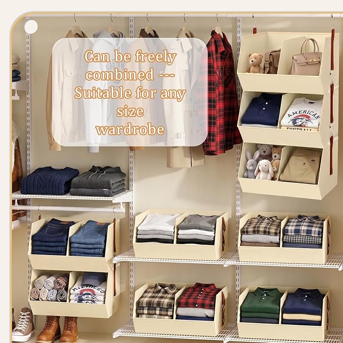 Hanging Closet Organizer, Closet Organizers and Storage, Hanging Closet Organizer Extra Large - Fabric Closet Hanging Organizer for Home, Dorm, Rv,Handbags, Underwear, Sock. Beige - 1 Pack