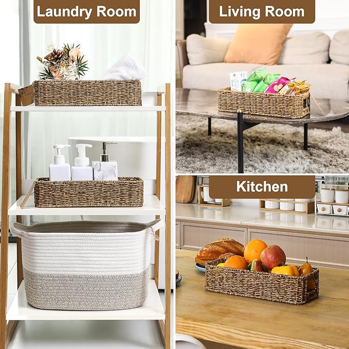 Small Wicker Basket for Toilet: Waterproof Storage Basket Organizing Over Tank Topper Tan 2pack