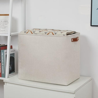 DULLEMELO Fabric Storage Basket, Large Storage Bin for Organization, Closet Storage Bins for Clothes Blankets Nursery Shelves, Collapsible Storage Container Box with Handles(Cream)