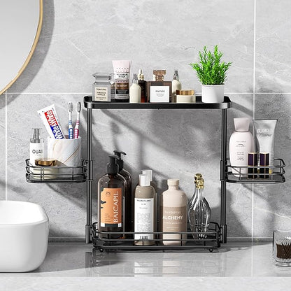 VITVITI 3 Tier Countertop Organizer, Metal Wire Vanity Organizer Storage, Mesh Sink Shelf Rack with 360 Rotating Basket, Black