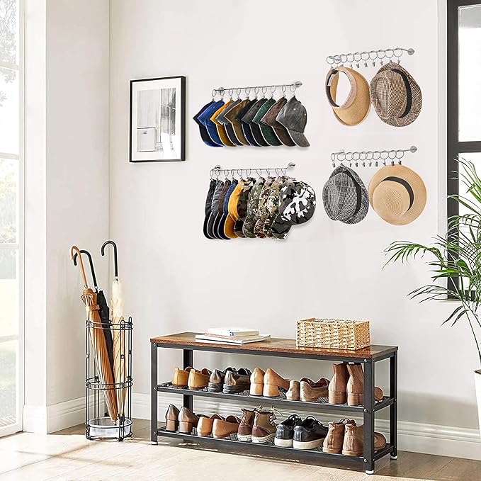 Hat Rack Wall Cap Organizer - Baseball Hat Racks Display Holder with 40 Hooks - Modern Metal Black Hats Storage Wall Mounted Caps Hanger Set of 4 for Closet Door Bedroom Entryway Laundry(Grey)