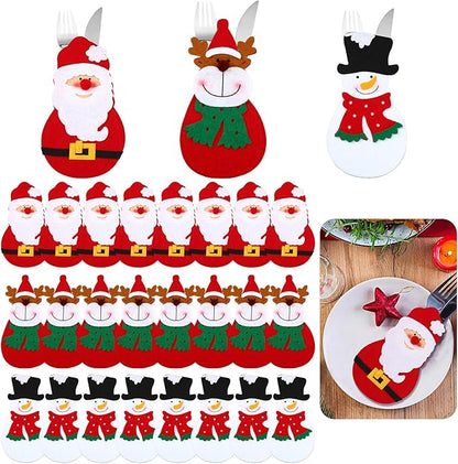 Gisafai 24 Pc Christmas Silverware Holder Pockets Santa Snowman Reindeer Tableware Bags - Cutlery Pouch Bags for Spoon Knife Fork - Xmas Party Dinner Table Dinnerware Supplies