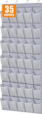 MISSLO 35 Large Pockets Over The Door Shoe Organizer Sturdy Oxford Fabric Hanging Shoe Rack for Door Mesh Closet Shoe Holder Hanger, Grey