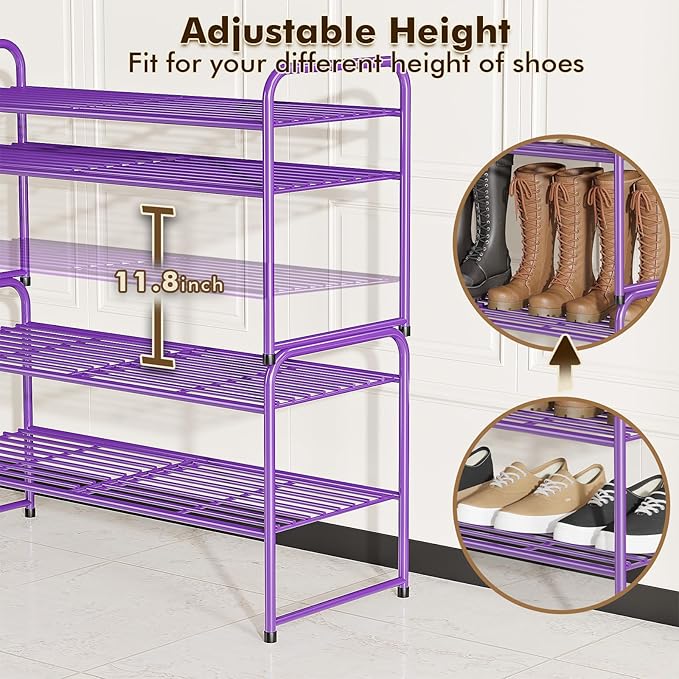 SUFAUY 2-Tier 33" Wide Shoe Rack Closet Metal Wire, Stackable, Purple