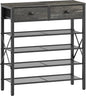 YATINEY 5 Tier Shoe Rack, Large Capacity Shoe Storage Organizer, Metal Shoe Shelf with Drawer and Wooden Top, for 20 Pairs of Shoes, for Entryway, Closet, Charcoal and Black SS25BCY1