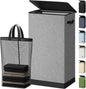 SOLEDI Laundry Hamper with Lid 100L Large & Tall Collapsible Laundry Basket, Clothes Hamper with Bag Removable Easy to Carry, Dirty Hampers for Bedroom, Bathroom, Dorm, College, Grey