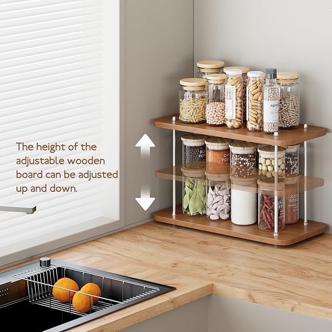 Bathroom Counter Organizer,Bathroom Shelf Organizers & Sink Organizer,Vanity Organizers,Storage Skincare,Makeup,Perfume,Spices,Coffee Station,for Corner,Dresser,Kitchen,Adjustable Height(2Tier)