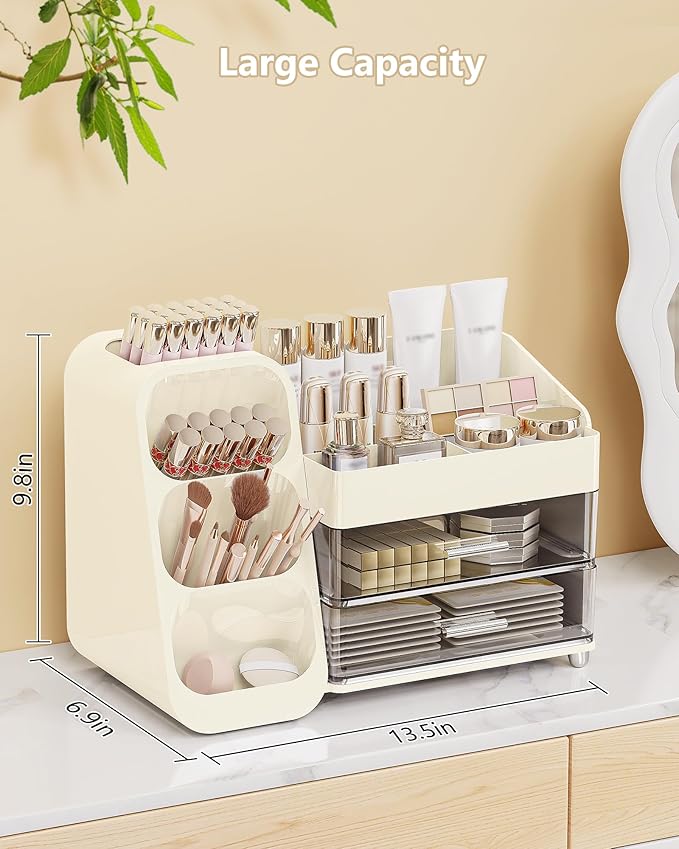 Anylady Large Capacity Makeup Organizer Countertop with Makeup Brush Holder for Vanity, Thickened Material, Bathroom Countertop Organizer Skin Care Perfumes Storage, Teen Girl Gifts for 13-25 Year