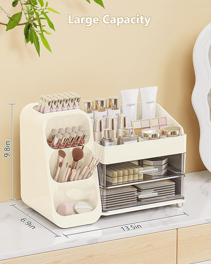 Anylady Large Capacity Makeup Organizer Countertop with Makeup Brush Holder for Vanity, Thickened Material, Bathroom Countertop Organizer Skin Care Perfumes Storage, Teen Girl Gifts for 13-25 Year
