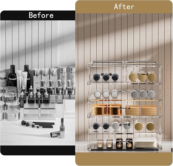Acrylic Clear Large Makeup Organizer - Jewelry Holder Organizer, Perfect Make Up Organizers and Storage for Vanity, Bathroom (4 Large, 2 Small Drawers - Clear)
